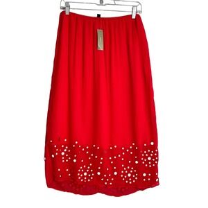 New J. Crew Chiffon Slip Skirt With Mirror Embellishments Womens‎ XS Vintage Red